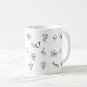 Taza De Café Mugre de Cottagecore- setas, flor, mariposa