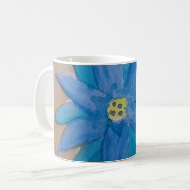 Taza De Café Mugre de flores azules (Anverso izquierdo)