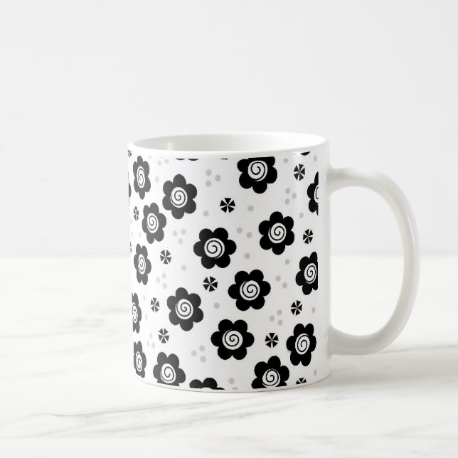Taza De Café Mugre de flores blancas negras (Derecha)