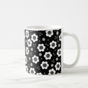 Taza De Café Mugre de flores blancas negras