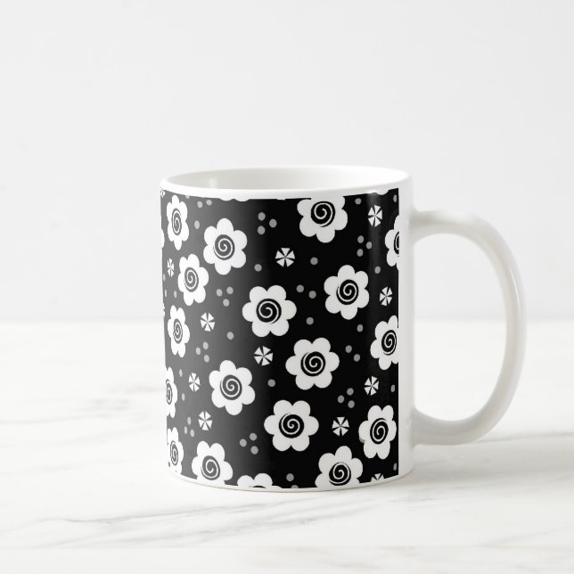 Taza De Café Mugre de flores blancas negras (Derecha)