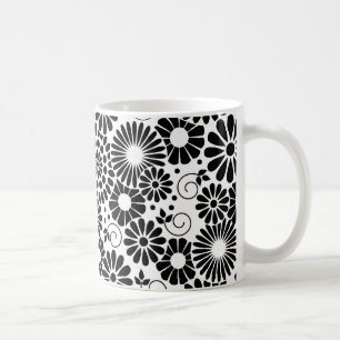 Taza De Café Mugre de flores blancas negras retro