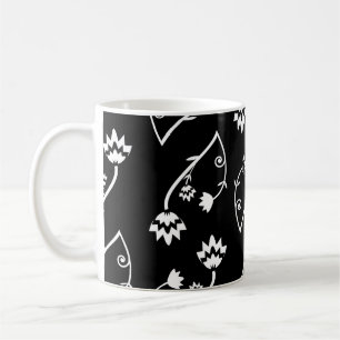 Taza De Café Mugre de flores blancas negras retro