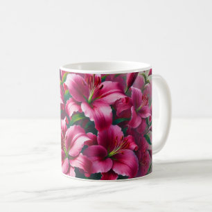 Taza De Café Mugre de flores con nenúfares rosas brillantes
