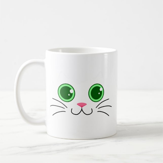 Taza De Café Mugre de gato blanco con ojos grandes (Izquierda)