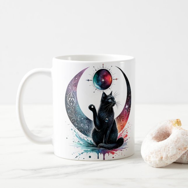 Taza De Café Mugre de gato negro floral (Con donut)