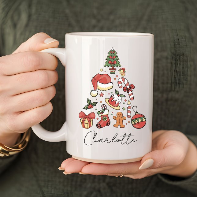 Taza De Café Mugre de Navidades en forma de árbol, atraco de Na (tree-shaped Christmas mug, merry Christmas mug, Christmas vibes mug, festive mug, holiday mug)