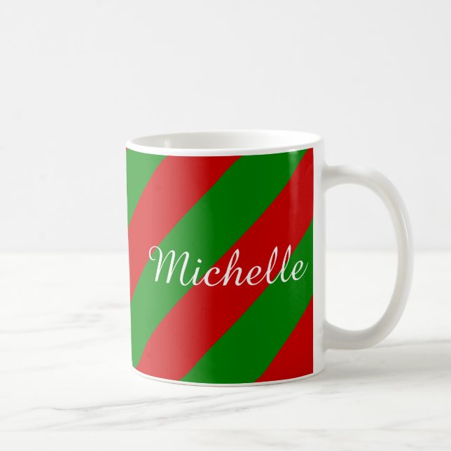 Taza De Café Mugre de Navidades personalizados | rayas verdes y (Derecha)