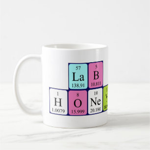 Taza De Café Mugre de nombre de tabla periódica de Lab Honey