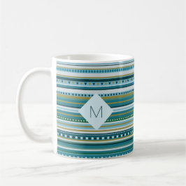 Taza De Café Mugre de patrón azul Verde azulado tribal monogram