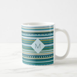 Taza De Café Mugre de patrón azul Verde azulado tribal monogram
