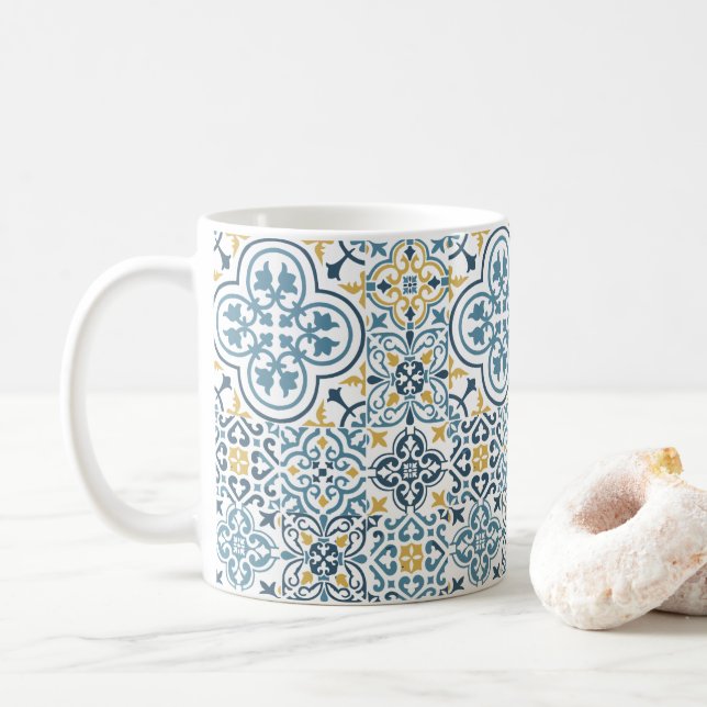 Taza De Café Mugre de patrón de azulejo azul marroquí (Con donut)