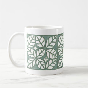 Taza De Café Mugre de patrón de hoja verde y blanca