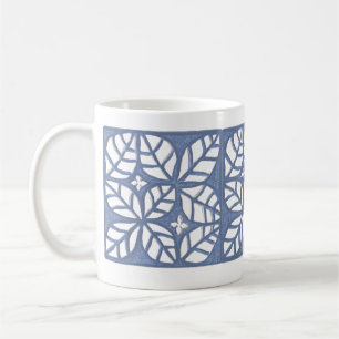 Taza De Café Mugre de patrón de hojas azules y blancas