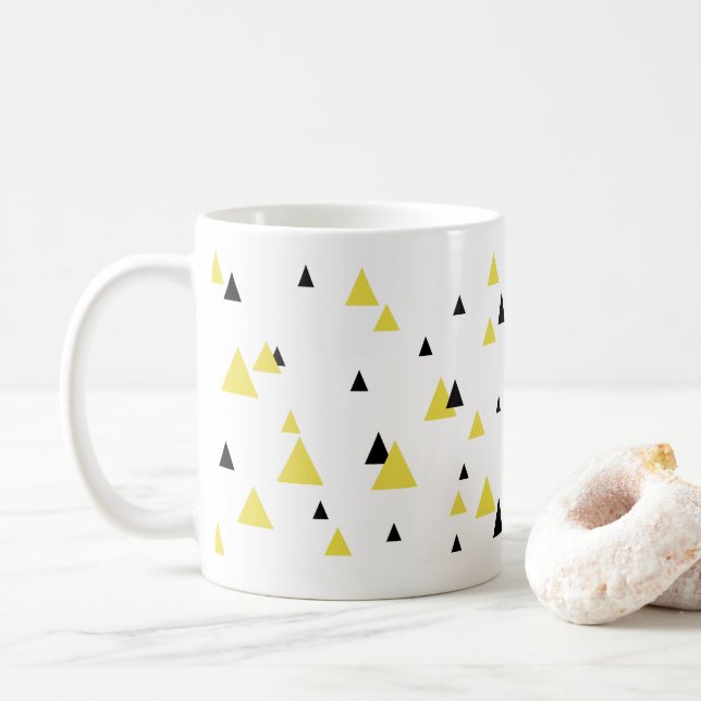 Taza De Café Mugre de patrón geométrico amarillo y negro (Con donut)