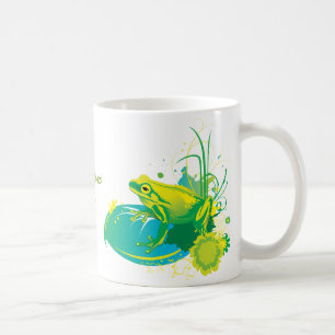 Taza De Café Mugre de personalizado verde amarillo de rana
