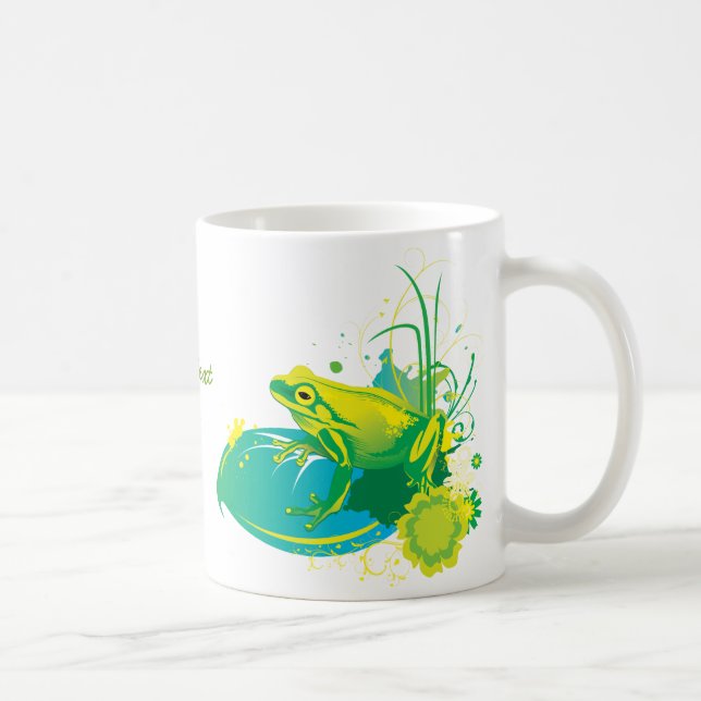 Taza De Café Mugre de personalizado verde amarillo de rana (Derecha)