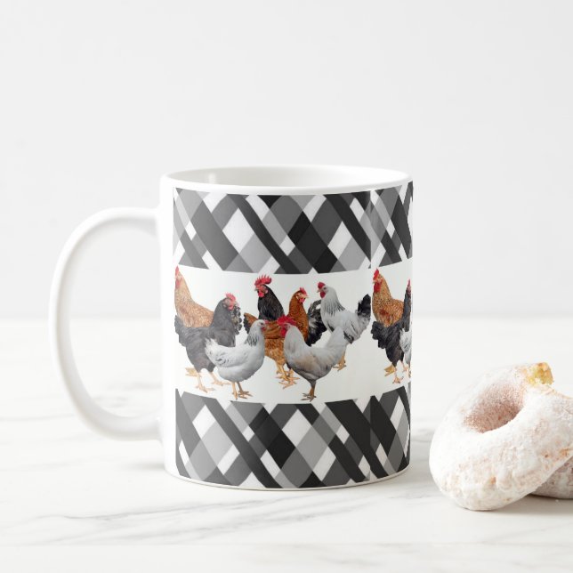 Taza De Café Mugre de pollo blanco negro (Con donut)
