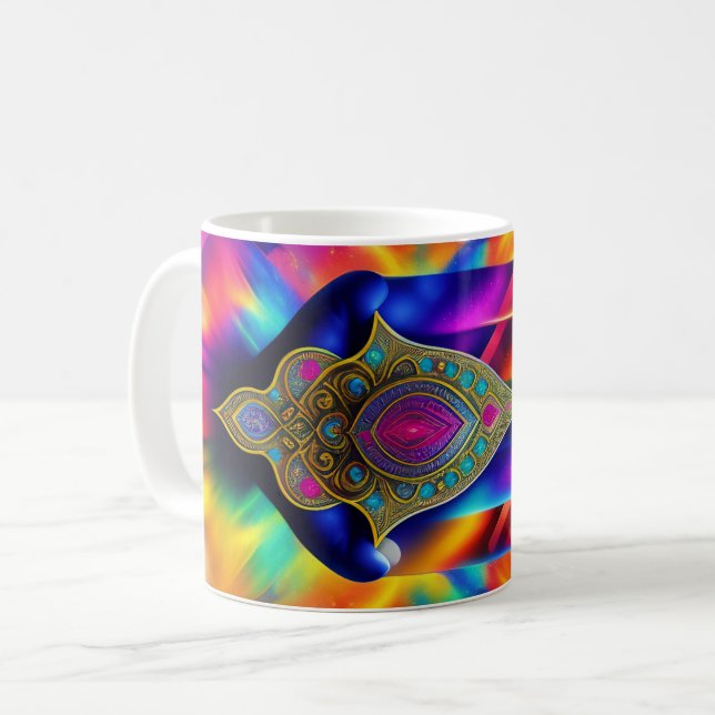 Taza De Café Mugre de protección de mano de Hamsa (Anverso izquierdo)