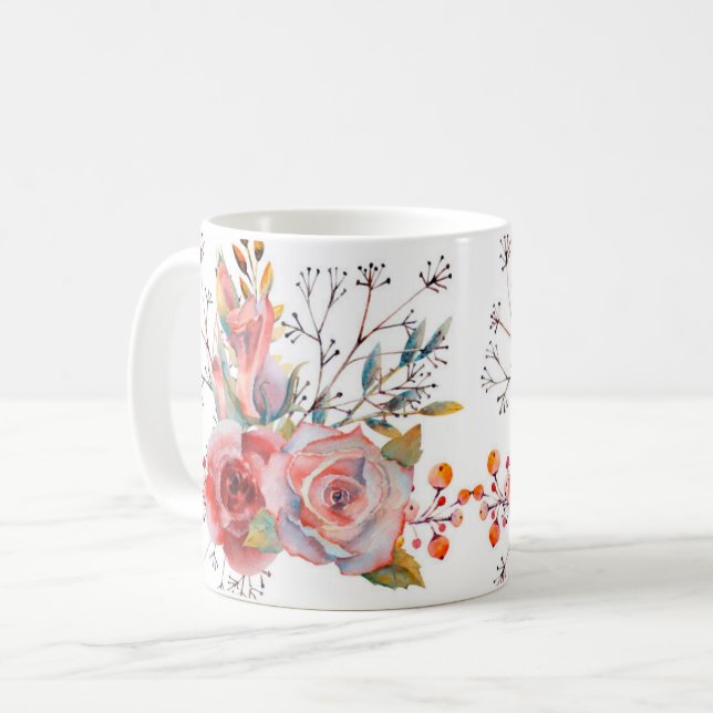 Taza De Café Mugre de ramo de doble flor (Anverso izquierdo)