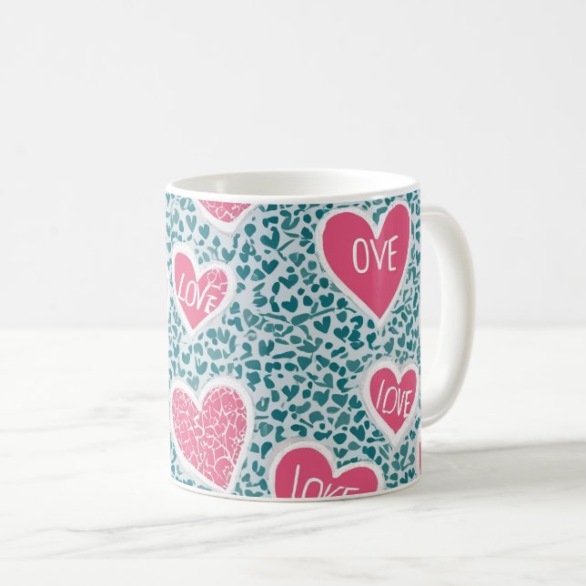 Taza De Café Mugre del patrón de amor azul y rosa clásico (Anverso derecho)