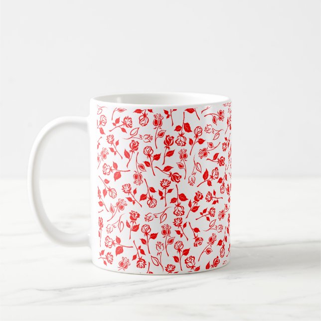 Taza De Café Mugre del patrón de rosa rojo (Izquierda)