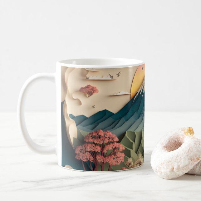 Taza De Café Mugre estilo arte 3D de papel de Japón (Con donut)