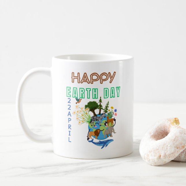 Taza De Café Mugre feliz del Día de la Tierra (Con donut)