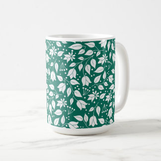 Taza De Café Mugre floral de esmeralda y blanca