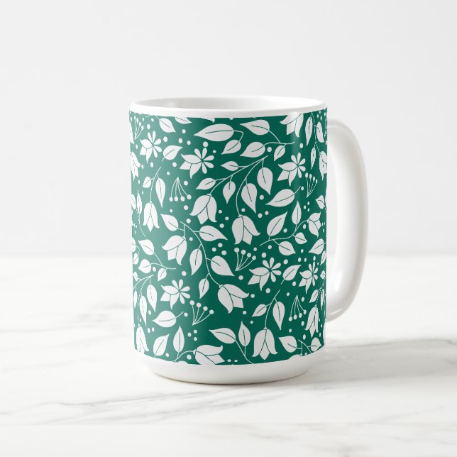 Taza De Café Mugre floral de esmeralda y blanca (Anverso derecho)