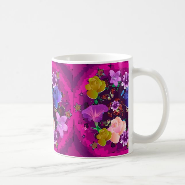 Taza De Café Mugre floral rosada vibrante (Derecha)