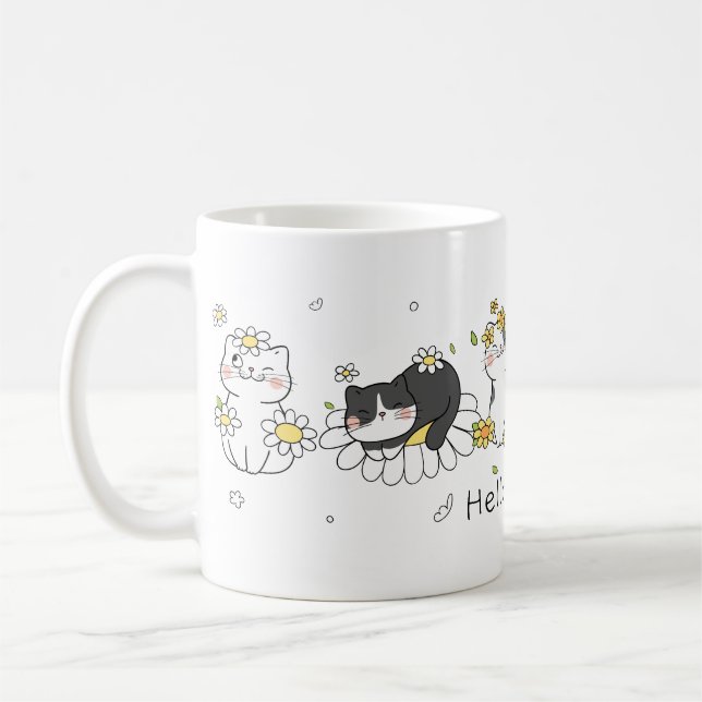 Taza De Café Mugre impreso del muelle de saludo de gatos (Izquierda)