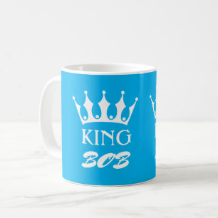 Taza De Café Mugre king personalizado en azul con nombre