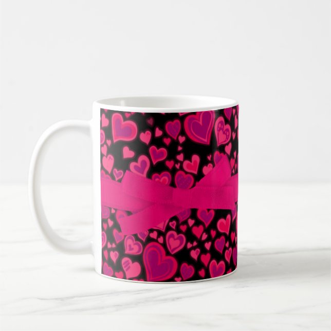 Taza De Café Mugre negra rosa y cardíaca (Izquierda)