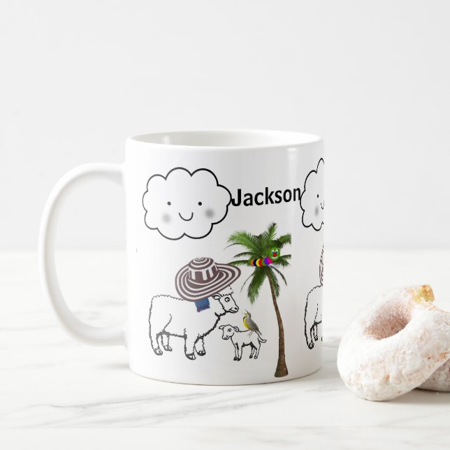 Taza De Café Mugre nublado de palmeras blancas (Con donut)