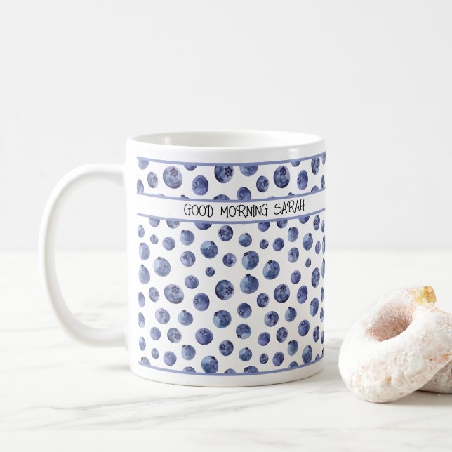 Taza De Café Mugre personalizada del patrón de arándano (Con donut)