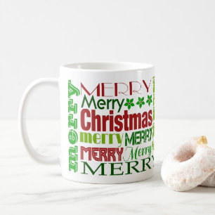 Taza De Café Mugre rojo y verde de Navidad tipografía navideña