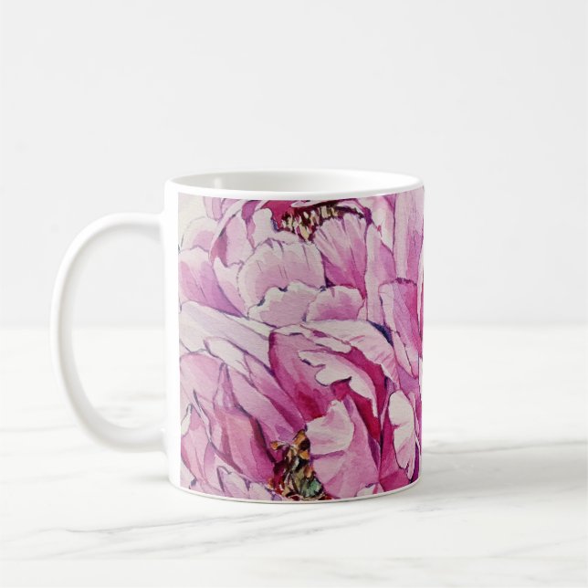 Taza De Café Mugre rosa con diseño floral (Izquierda)