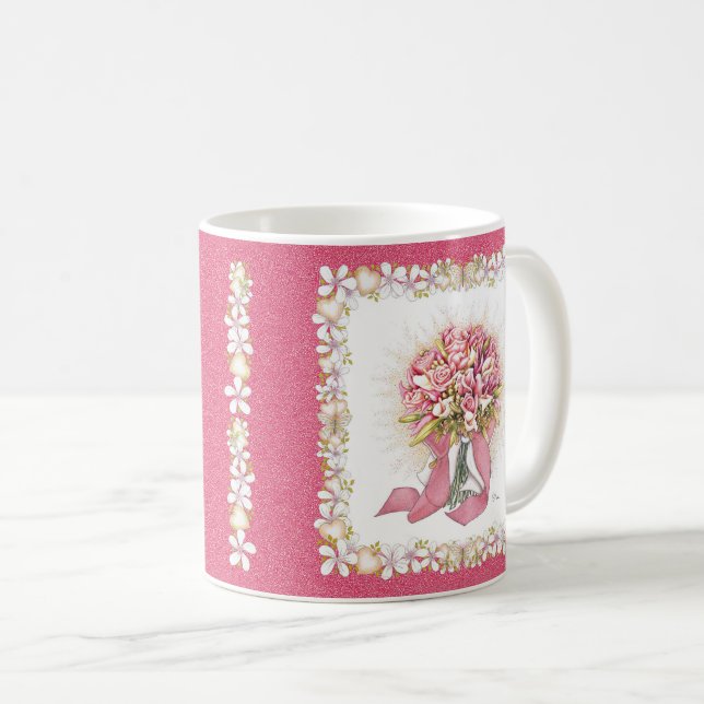 Taza De Café Mugre rosa y blanco para Bouquet (Anverso derecho)