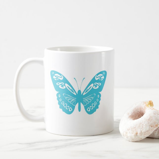 Taza De Café Mugre turquesa de mariposa sinusal personalizada (Con donut)