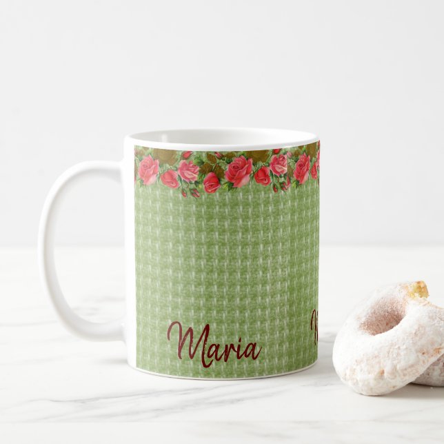 Taza De Café Mugre verde floral (Con donut)