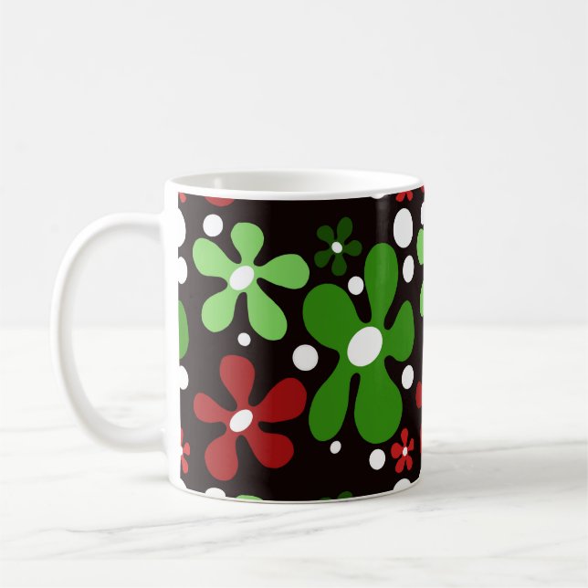 Taza De Café Mugre verde y rojo de flores funky (Izquierda)