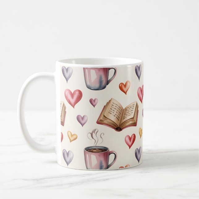 Taza De Café Mugs, Books, and Hearts valentine (Izquierda)