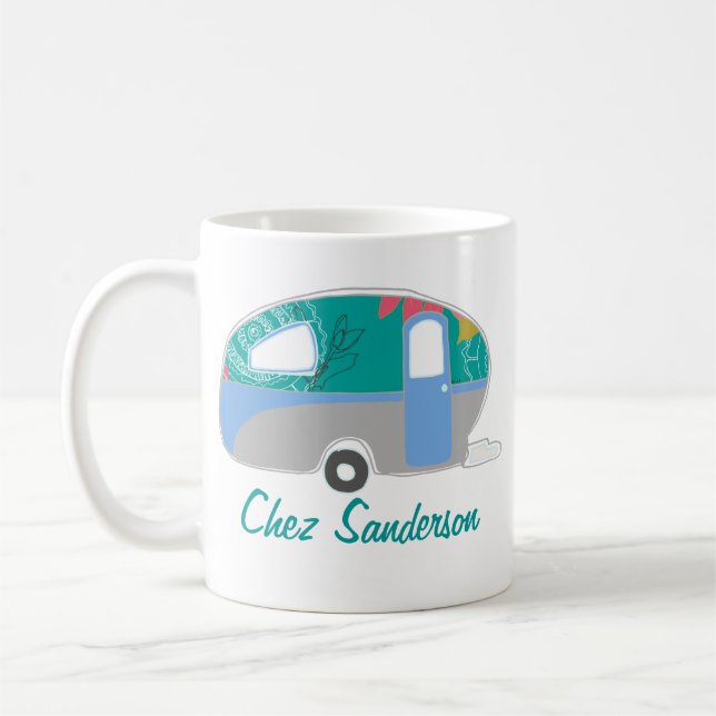 Taza De Café Mugs de arte de caravanas retro personalizados (Izquierda)