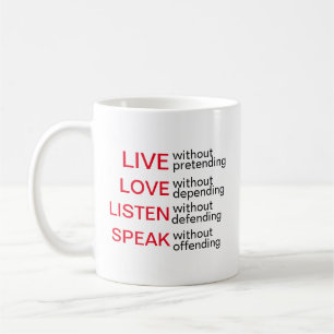 Taza De Café Mugs expresivos en vivo, amor, escuchar, hablar