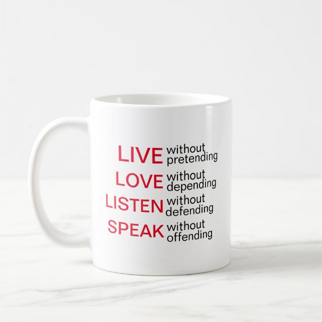 Taza De Café Mugs expresivos en vivo, amor, escuchar, hablar (Izquierda)