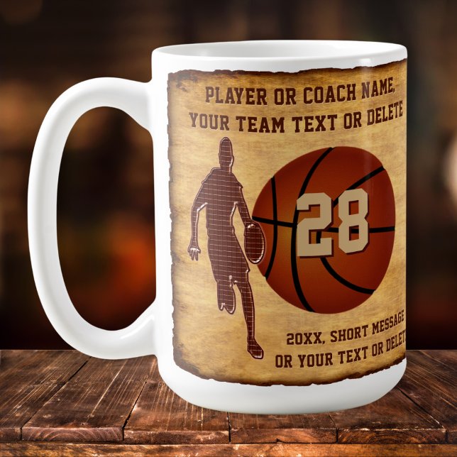 Taza De Café Mugs personalizados de baloncesto para jugadores o (Cheap Basketball Gifts for Coaches. Basketball team gift ideas for boys and men. Basketball mugs. )