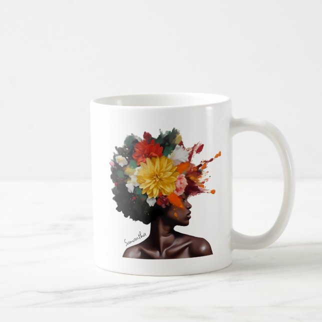 Taza De Café Mujer afroamericana con pelo afro floral (2) (Derecha)