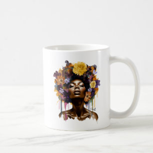 Taza De Café Mujer afroamericana con pelo afro floral (3)