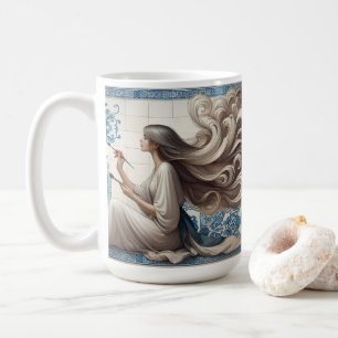 Taza De Café Mujer artista elegante - Ilustracion de arte en mo